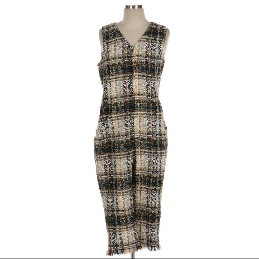 CHANEL Black and White Sheath Midi Jumpsuit  V-Neck